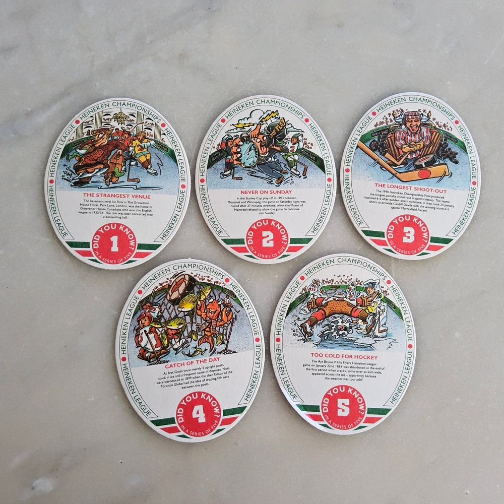Heineken Championships Lager Beer Hockey Series Coasters‎ Set of 5